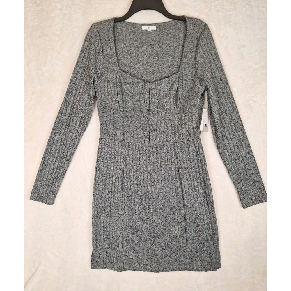 NWT BP. Womens M Dress Corset Gray Black Short Knit Nordstrom Square Neck Pleats